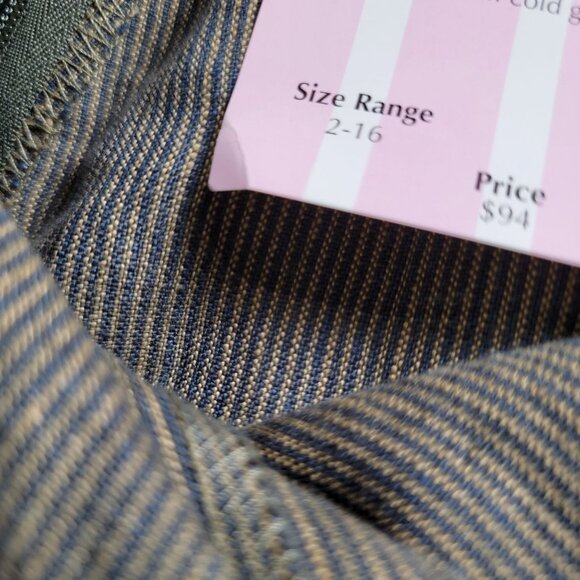 CAbi Carol Anderson Womens Linen Wide-Leg Pants Size 12 Beige Blue Pinstripe New - Picture 6 of 12